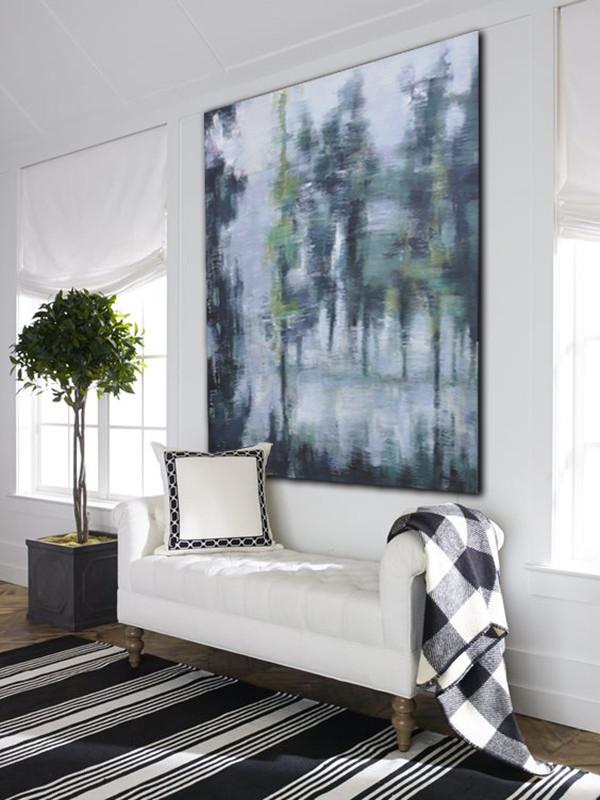 Large Abstract Painting Canvas Art,Abstract Landscape Oil Painting,Acrylic Minimailist Painting,White,Grey,Dark Green.etc